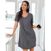 Ekouaer Nightgowns for Women Bamboo Viscose Sleep Shirts Short Sleeve Night Shirts Casual Sleep Dress Soft Sleepwear(Dark Grey)