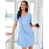 Ekouaer Nightgowns for Women Bamboo Viscose Sleep Shirts Short Sleeve Night Shirts Casual Sleep Dress Soft Sleepwear(Light Blue)