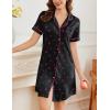 Ekouaer Nightgowns for Women Button Down Sleepshirt Short Sleeve Nightshirt Boyfriend Pajamas V Neck Nightdress S-XXXL(Black Pink Cherry)