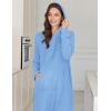 Ekouaer Nightgowns for Women Fleece Nightgown Long Sleeve Sleepwear Hooded Night Gown Long Sleep Shirt with Pocket(Blue)