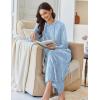 Ekouaer Nightgowns for Women Fleece Nightgown Long Sleeve Sleepwear Hooded Night Gown Long Sleep Shirt with Pocket(Blue Flower)