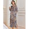 Ekouaer Nightgowns for Women Fleece Nightgown Long Sleeve Sleepwear Hooded Night Gown Long Sleep Shirt with Pocket(Leopard)