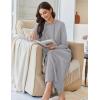 Ekouaer Nightgowns for Women Fleece Nightgown Long Sleeve Sleepwear Hooded Night Gown Long Sleep Shirt with Pocket(Light Grey)