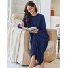 Ekouaer Nightgowns for Women Fleece Nightgown Long Sleeve Sleepwear Hooded Night Gown Long Sleep Shirt with Pocket(Navy Blue)