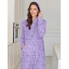 Ekouaer Nightgowns for Women Fleece Nightgown Long Sleeve Sleepwear Hooded Night Gown Long Sleep Shirt with Pocket(Purple Flower)