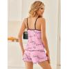 Ekouaer Pajama Sets for Women 2 Piece Camisole Pjs Cute Print Sleepwear Ribbed Sexy Tank Top with Shorts S-XXL(Heart on Pink)