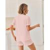 Ekouaer Pajamas Set for Women Button Down Pjs Lounge Sets Ruffle Short Sleeve Sleepwear Cute Loungewear(Pink)