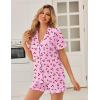 Ekouaer Pajamas Set for Women Button Down Pjs Lounge Sets Ruffle Short Sleeve Sleepwear Cute Loungewear(Pink Cherry)