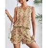 Ekouaer Pajamas Tank Top and Shorts Lounge Sets Waffle Knit V Neck Pj Short Sets Casual Outfits for Women(Beige Floral)