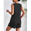Ekouaer Pajamas Tank Top and Shorts Lounge Sets Waffle Knit V Neck Pj Short Sets Casual Outfits for Women(Black)