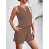 Ekouaer Pajamas Tank Top and Shorts Lounge Sets Waffle Knit V Neck Pj Short Sets Casual Outfits for Women(Brown)