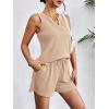 Ekouaer Pajamas Tank Top and Shorts Lounge Sets Waffle Knit V Neck Pj Short Sets Casual Outfits for Women(Champagne)