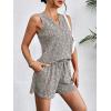 Ekouaer Pajamas Tank Top and Shorts Lounge Sets Waffle Knit V Neck Pj Short Sets Casual Outfits for Women(Gray Floral)