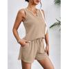 Ekouaer Pajamas Tank Top and Shorts Lounge Sets Waffle Knit V Neck Pj Short Sets Casual Outfits for Women(Khaki)