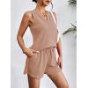 Ekouaer Pajamas Tank Top and Shorts Lounge Sets Waffle Knit V Neck Pj Short Sets Casual Outfits for Women(Light Pink)