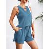 Ekouaer Pajamas Tank Top and Shorts Lounge Sets Waffle Knit V Neck Pj Short Sets Casual Outfits for Women(Navy Blue)