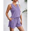 Ekouaer Pajamas Tank Top and Shorts Lounge Sets Waffle Knit V Neck Pj Short Sets Casual Outfits for Women(Purple)