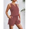 Ekouaer Pajamas Tank Top and Shorts Lounge Sets Waffle Knit V Neck Pj Short Sets Casual Outfits for Women(Red)