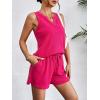 Ekouaer Pajamas Tank Top and Shorts Lounge Sets Waffle Knit V Neck Pj Short Sets Casual Outfits for Women(Rose Red)