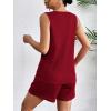 Ekouaer Pajamas Tank Top and Shorts Lounge Sets Waffle Knit V Neck Pj Short Sets Casual Outfits for Women(Wine Red)