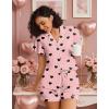 Ekouaer Pajamas for Women Set Button Up Pjs Short Sleeve Ruffle Sleepwear Notch Collar Bride Soft Pj Lounge Sets S-XXL(Black Heart)