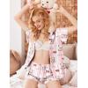 Ekouaer Pajamas for Women Set Button Up Pjs Short Sleeve Ruffle Sleepwear Notch Collar Bride Soft Pj Lounge Sets S-XXL(Bow Teddy Paris)
