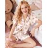 Ekouaer Pajamas for Women Set Button Up Pjs Short Sleeve Ruffle Sleepwear Notch Collar Bride Soft Pj Lounge Sets S-XXL(Cherry Teddy)