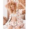 Ekouaer Pajamas for Women Set Button Up Pjs Short Sleeve Ruffle Sleepwear Notch Collar Bride Soft Pj Lounge Sets S-XXL(Cherry Teddy)