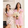 Ekouaer Pajamas for Women Set Button Up Pjs Short Sleeve Ruffle Sleepwear Notch Collar Bride Soft Pj Lounge Sets S-XXL(Cherry Teddy)
