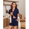 Ekouaer Pajamas for Women Set Button Up Pjs Short Sleeve Ruffle Sleepwear Notch Collar Bride Soft Pj Lounge Sets S-XXL(Navy Blue)