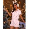 Ekouaer Pajamas for Women Set Button Up Pjs Short Sleeve Ruffle Sleepwear Notch Collar Bride Soft Pj Lounge Sets S-XXL(Pink Candy Cane)