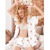 Ekouaer Pajamas for Women Set Button Up Pjs Short Sleeve Ruffle Sleepwear Notch Collar Bride Soft Pj Lounge Sets S-XXL(White Sleep Teddy)