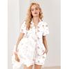 Ekouaer Pajamas for Women Set Button Up Pjs Short Sleeve Ruffle Sleepwear Notch Collar Bride Soft Pj Lounge Sets S-XXL(White Sleep Teddy)