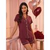 Ekouaer Pajamas for Women Set Button Up Pjs Short Sleeve Ruffle Sleepwear Notch Collar Bride Soft Pj Lounge Sets S-XXL(Wine Red)