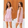 Ekouaer Pajamas for Women Sets Tank and Shorts, Summer Waffle Knit Striped 2-Piece Cute Pjs, Soft Sleeveless Loungewear Set(Pink and White Stripe)
