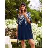 Ekouaer Plus Size Nightgowns for Women Oversized Sleep Shirt Short Sleeve Nightshirt T-Shirt Dress Sleepwear S-4XL(Navy Blue Flower)