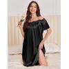 Ekouaer Satin Nightgowns for Women 2 Pack Silk Nightgown Pleated Loose Night Shirts Short Sleeve Sleep Shirts(Light Blue/Black)