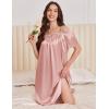 Ekouaer Satin Nightgowns for Women 2 Pack Silk Nightgown Pleated Loose Night Shirts Short Sleeve Sleep Shirts(Pink/Black)