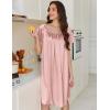 Ekouaer Satin Nightgowns for Women 2 Pack Silk Nightgown Pleated Loose Night Shirts Short Sleeve Sleep Shirts(Pink/Purple)