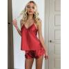 Ekouaer Satin Pajama Set for Women Silk Pjs for Women Set Camisole Top and Shorts with Ruffle Sleepwear(Red)