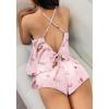Ekouaer Silk Pajamas Set for Women Satin Backless Lingerie Pjs Cami Top and Shorts Nightwear(Print-love Pups)
