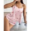 Ekouaer Silk Pajamas Set for Women Satin Backless Lingerie Pjs Cami Top and Shorts Nightwear(Print-love Pups)