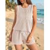 Ekouaer Two Piece Summer Outfits 2 Piece Sets Cruise Lounge Set Sleeveless Tank & Shorts Pajama Set with Pockets(Champagne)