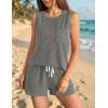 Ekouaer Two Piece Summer Outfits 2 Piece Sets Cruise Lounge Set Sleeveless Tank & Shorts Pajama Set with Pockets(Coffee)