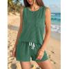 Ekouaer Two Piece Summer Outfits 2 Piece Sets Cruise Lounge Set Sleeveless Tank & Shorts Pajama Set with Pockets(Forest Green)