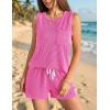 Ekouaer Two Piece Summer Outfits 2 Piece Sets Cruise Lounge Set Sleeveless Tank & Shorts Pajama Set with Pockets(Raspberry Sorbet)