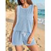 Ekouaer Two Piece Summer Outfits 2 Piece Sets Cruise Lounge Set Sleeveless Tank & Shorts Pajama Set with Pockets(Sky Blue)