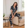 Ekouaer Women Pajamas Set Button Down Sleepwear Short Sleeve Nightwear with Long Pants Soft Pjs Set S-XXL(Black Flowers)