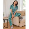 Ekouaer Women Pajamas Set Button Down Sleepwear Short Sleeve Nightwear with Long Pants Soft Pjs Set S-XXL(Green Leopard An387)