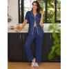 Ekouaer Women Pajamas Set Button Down Sleepwear Short Sleeve Nightwear with Long Pants Soft Pjs Set S-XXL(Navy Blue Points)